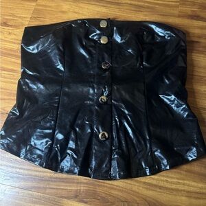 Black Faux Leather Strapless Top with Button Detail 2X and 3X
